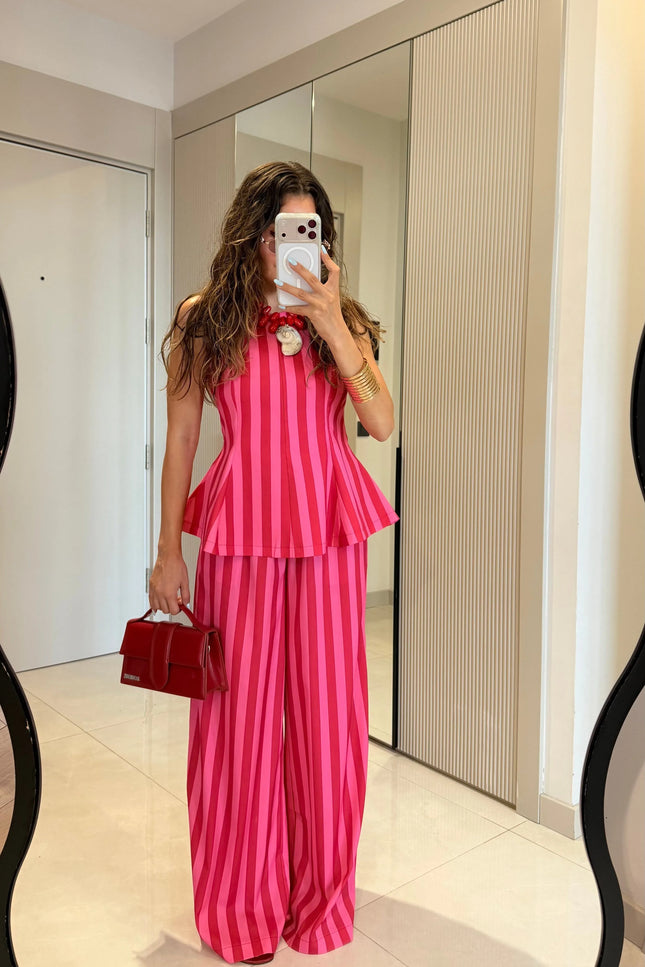 Frieda Pink-Red Striped Set