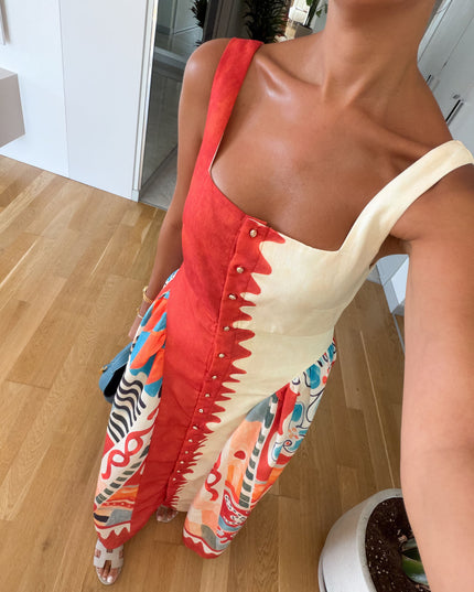 Multicolor Patterned Linen Dress
