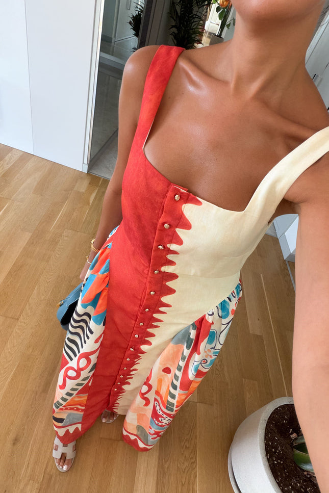 Multicolor Patterned Linen Dress
