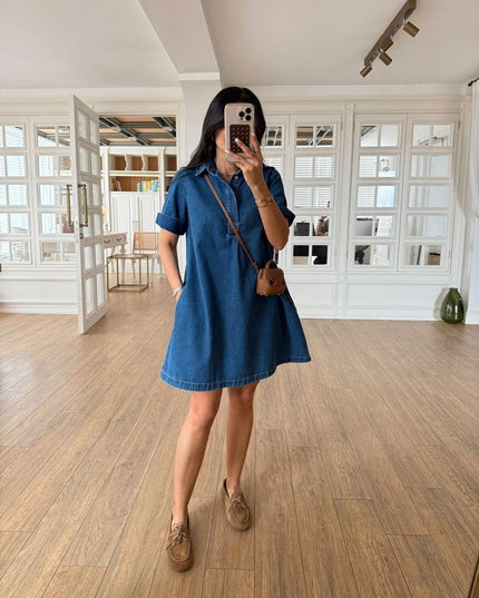 Frodo Polo Collar Double Sleeve Mini Jean Dress