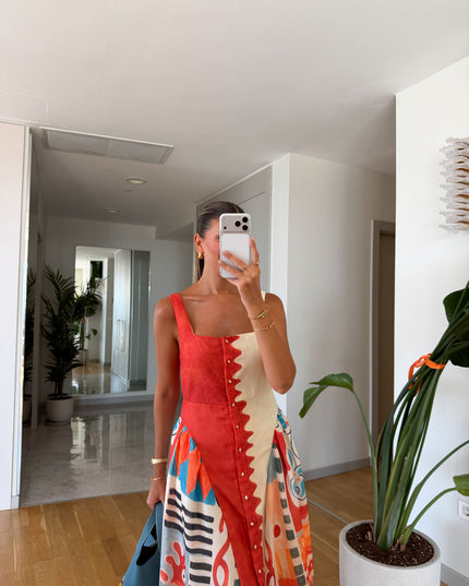 Multicolor Patterned Linen Dress