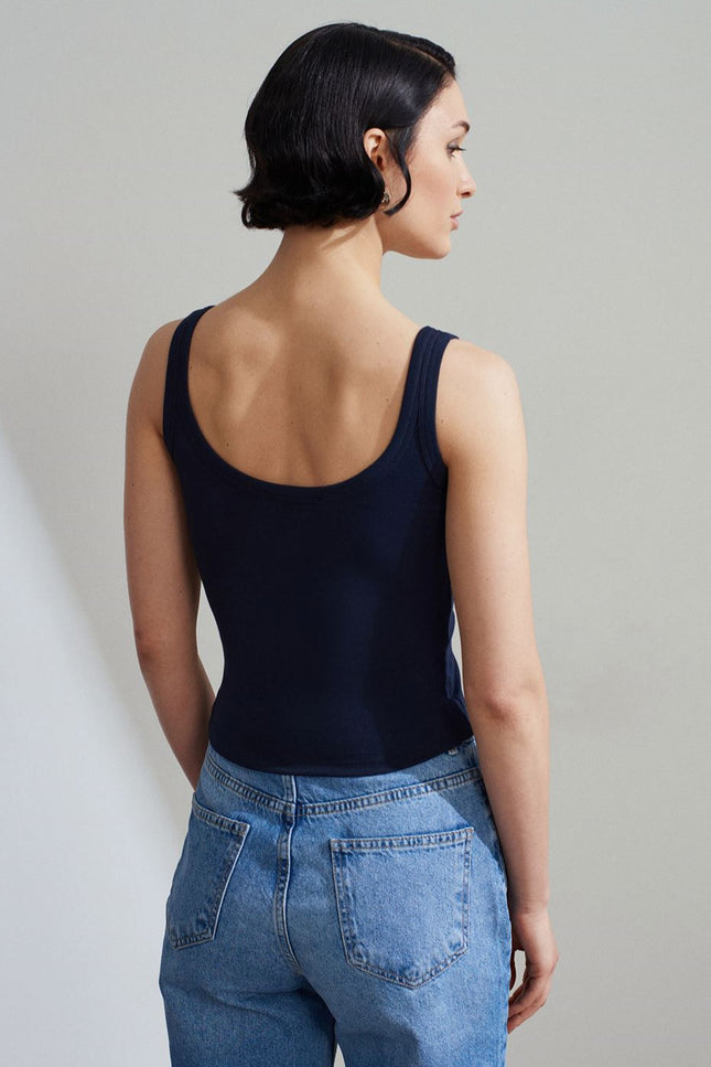 Dilvin Snap Button Collar Tank Top