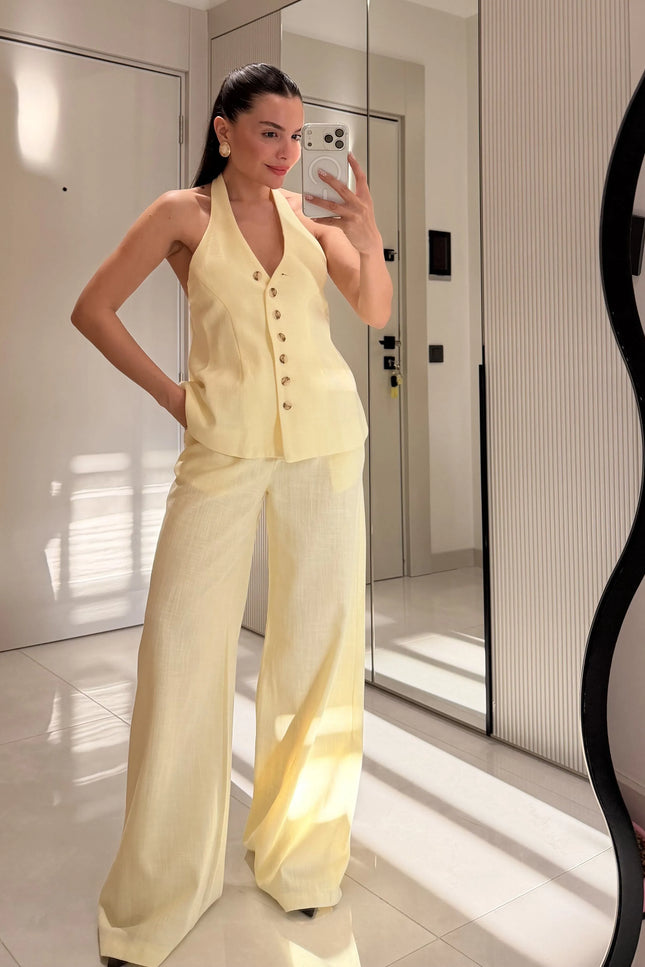 Hauser Linen Vest Set - Yellow