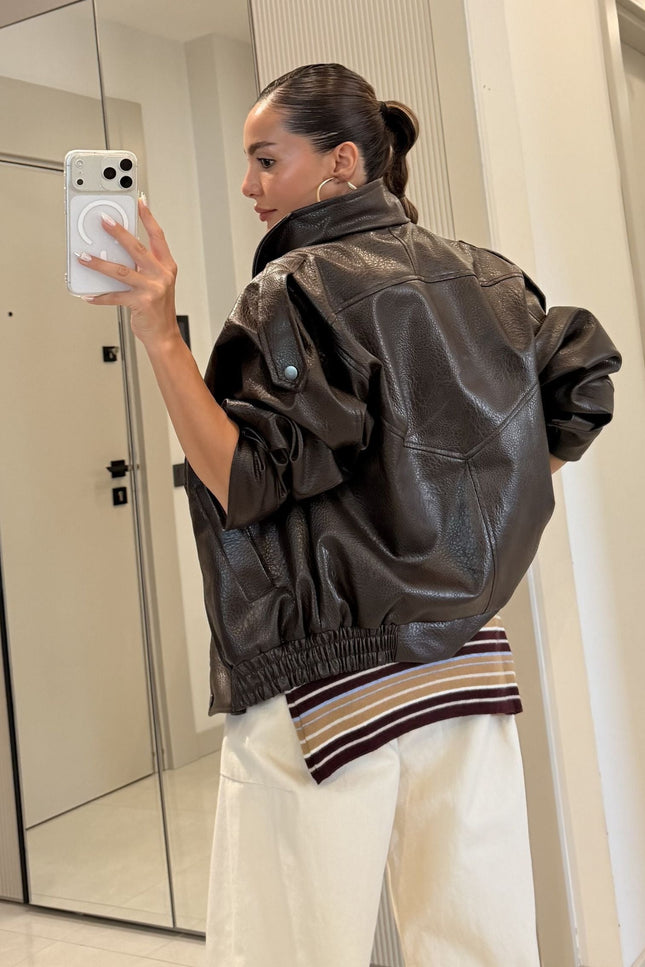 Carlota Oversize Zippered Faux-Leather Jacket