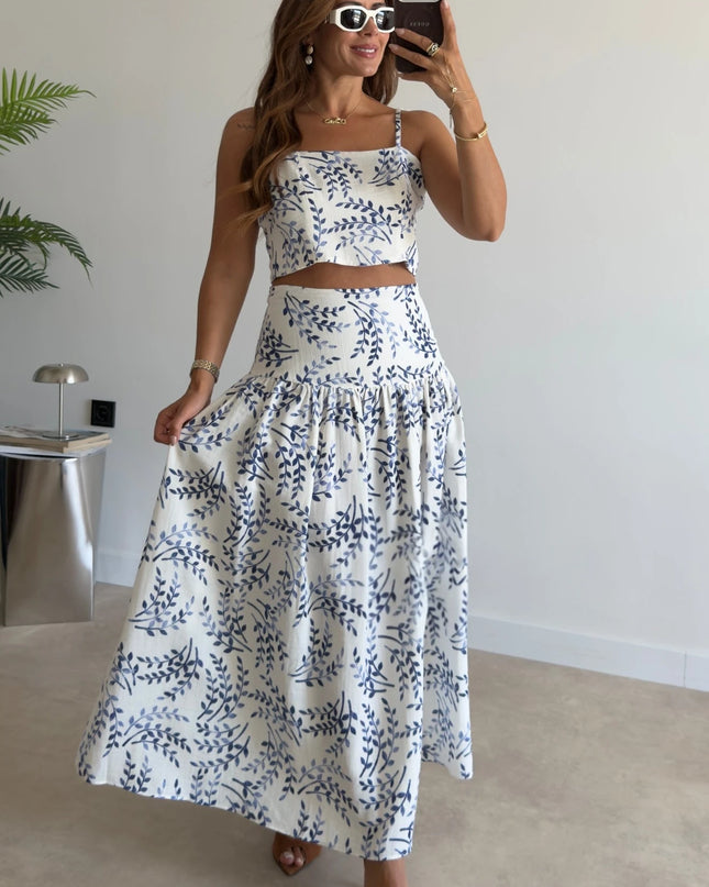 Patterned Crop Top & Skirt Set
