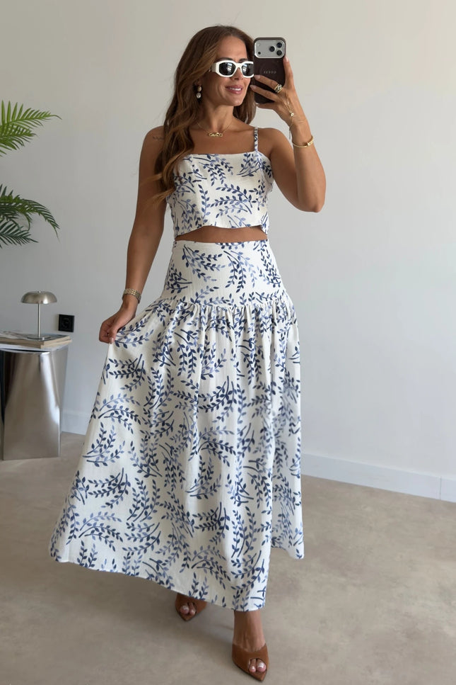 Patterned Crop Top & Skirt Set