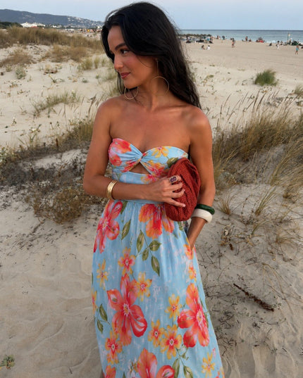 Floral Print Strapless Maxi Dress