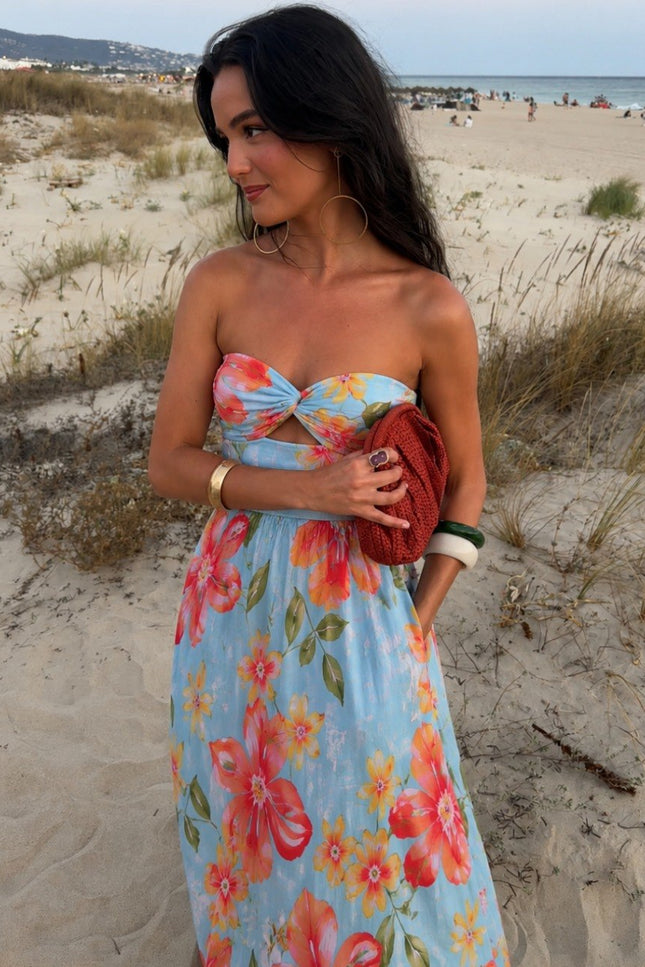 Floral Print Strapless Maxi Dress