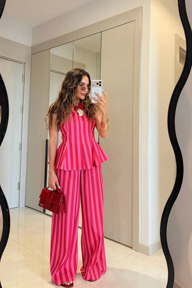 Frieda Pink-Red Striped Set