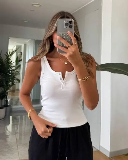Dilvin Snap Button Collar Tank Top