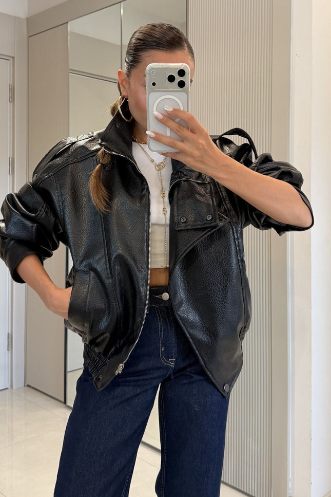 Carlota Oversize Zippered Faux-Leather Jacket
