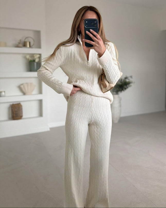 Lucia Cream Zippered Knit Set