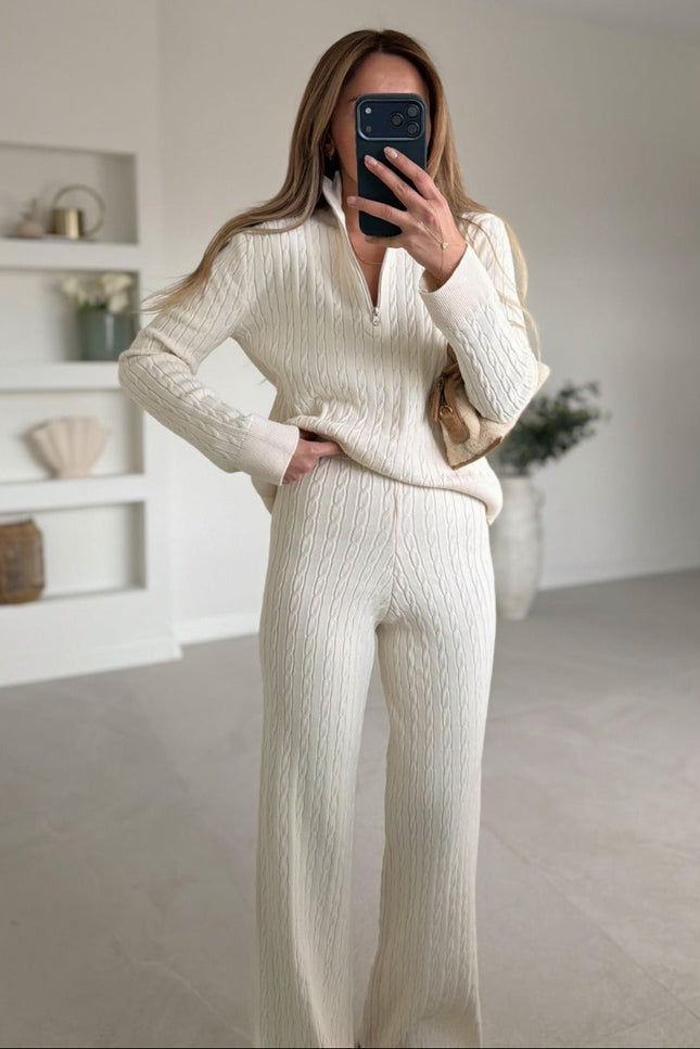 Lucia Cream Zippered Knit Set