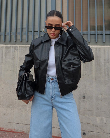 Solares Padded-Shoulder Leather Jacket
