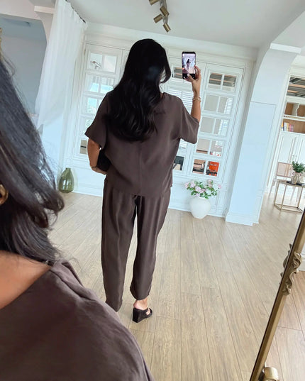 Lemon Short Sleeve Blouse Elastic Waist Pants Set