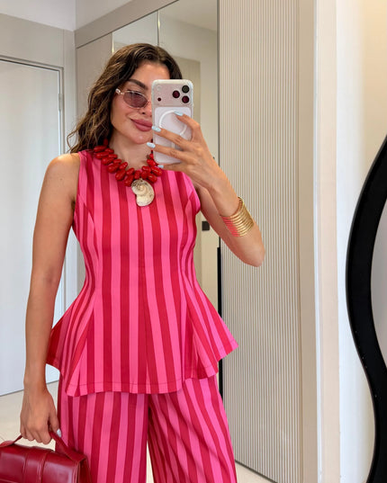 Frieda Pink-Red Striped Set