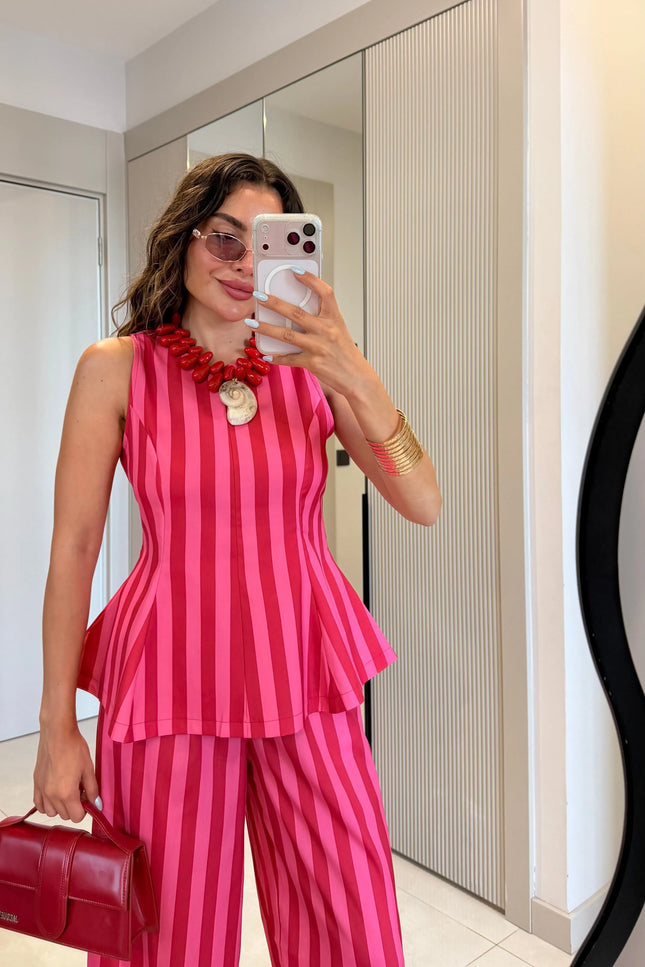 Frieda Pink-Red Striped Set