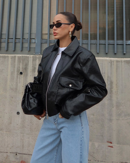 Solares Padded-Shoulder Leather Jacket