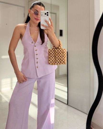 Hauser Linen Vest Set - Lilac