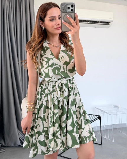 Misandey V-Neck Belted Dress
