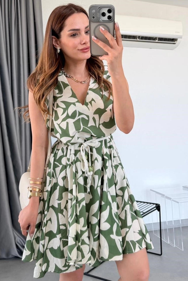 Misandey V-Neck Belted Dress