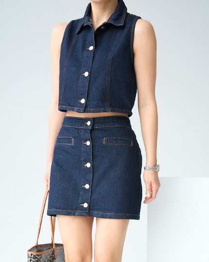 Sherly Denim Set Vest With Skirt