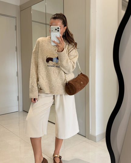 Dogge Beige Dog-Print Sweater