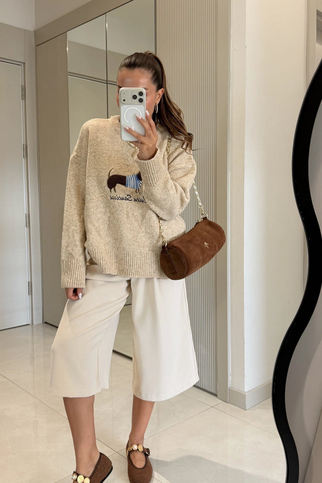 Dogge Beige Dog-Print Sweater