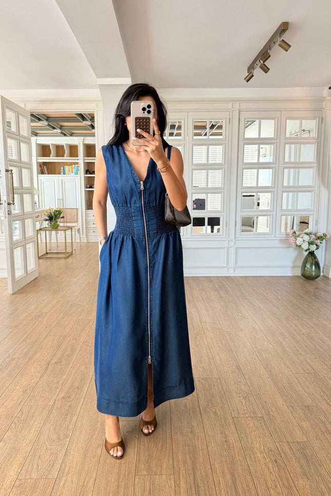Sisi Denim Dress Elastic Waistband