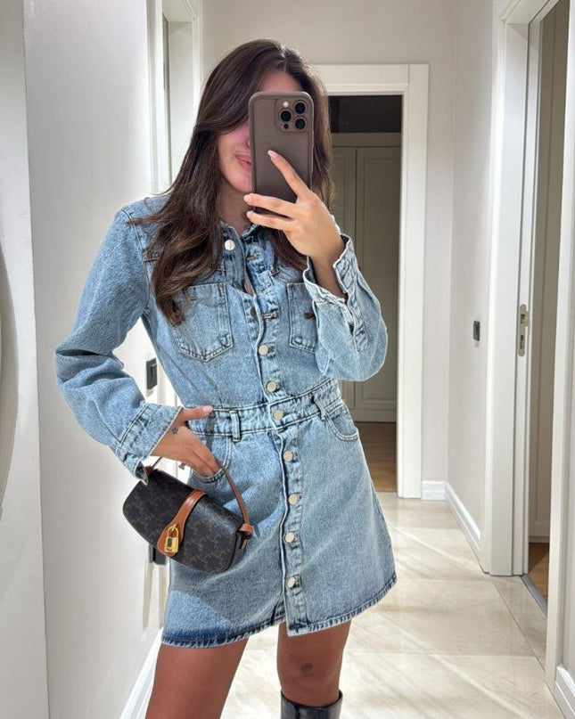 Zara Denim Dress With Button