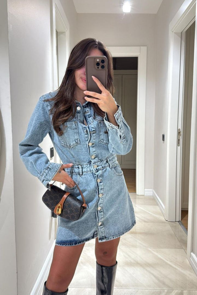 Zara Denim Dress With Button