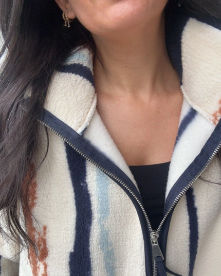 Presy Ecru Vertical-Stripe Zip Polar Jacket