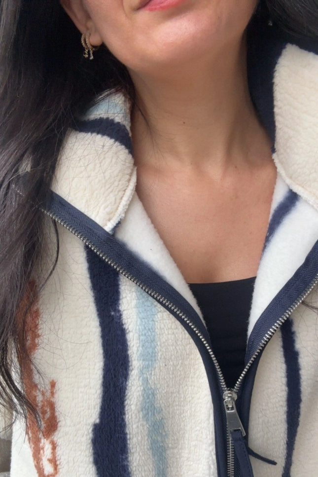 Presy Ecru Vertical-Stripe Zip Polar Jacket