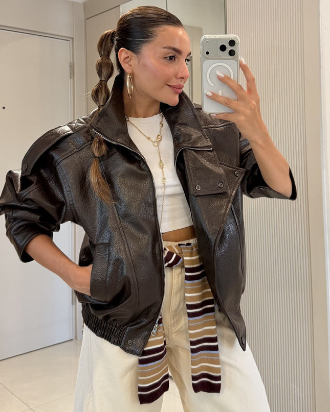 Carlota Oversize Zippered Faux-Leather Jacket