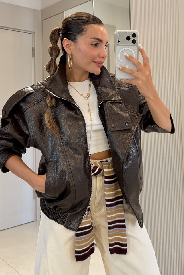 Carlota Oversize Zippered Faux-Leather Jacket