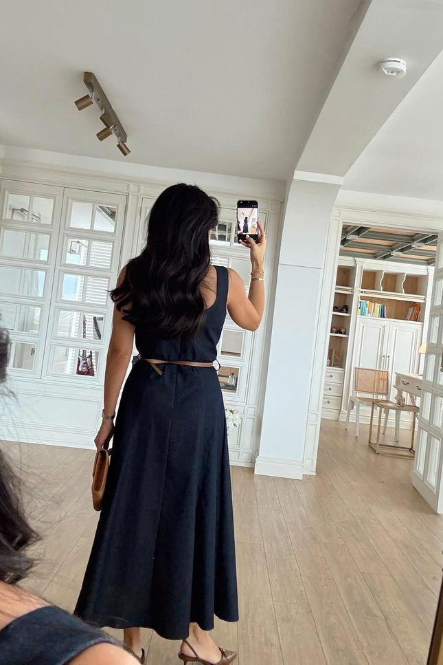 Luna Sleeveless Belted Midi Dress