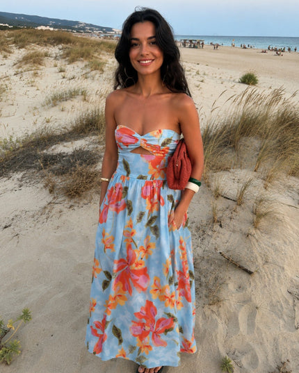 Floral Print Strapless Maxi Dress