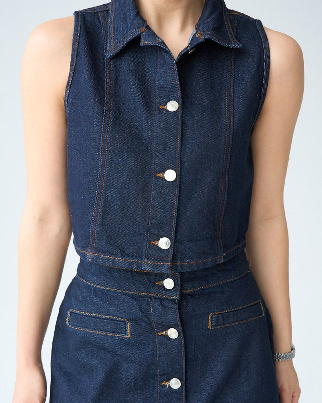 Sherly Denim Set Vest With Skirt