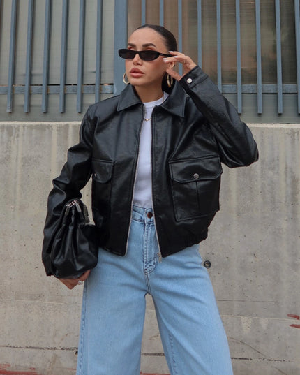 Solares Padded-Shoulder Leather Jacket