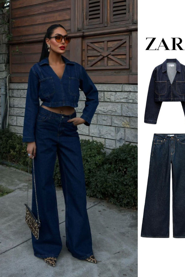 Zr Design Elegant Denim Set With Trousers