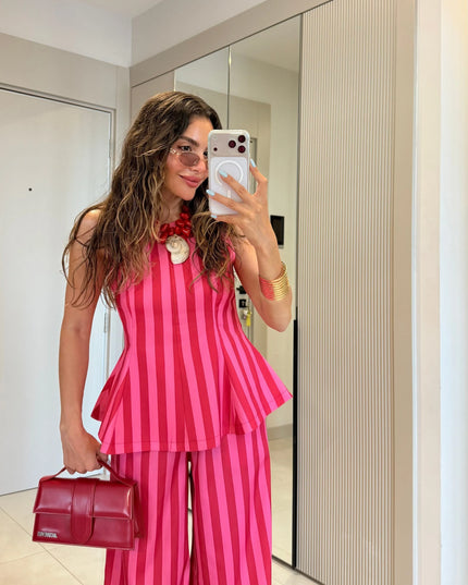 Frieda Pink-Red Striped Set