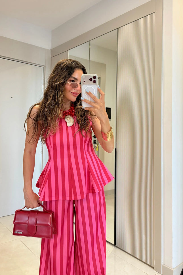 Frieda Pink-Red Striped Set