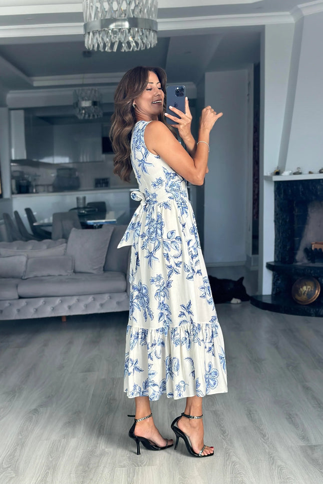 Floral Wrap Neckline Midi Dress