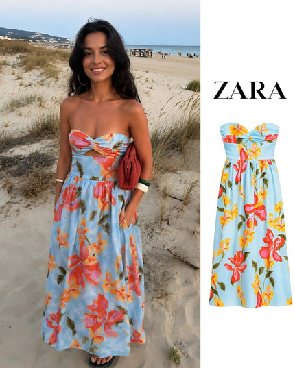 Floral Print Strapless Maxi Dress