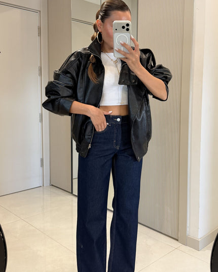 Carlota Oversize Zippered Faux-Leather Jacket
