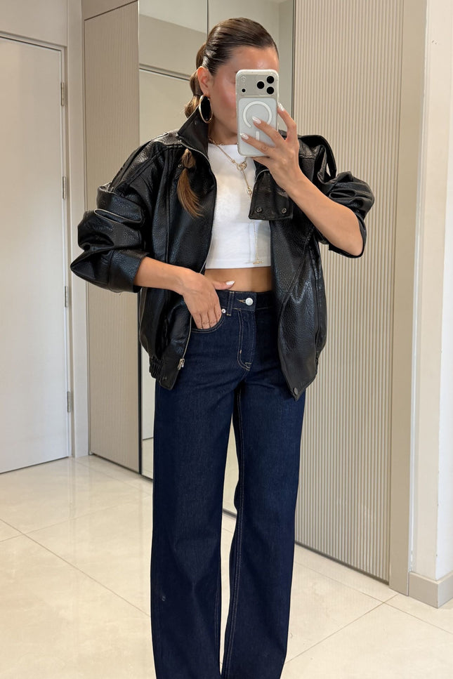 Carlota Oversize Zippered Faux-Leather Jacket
