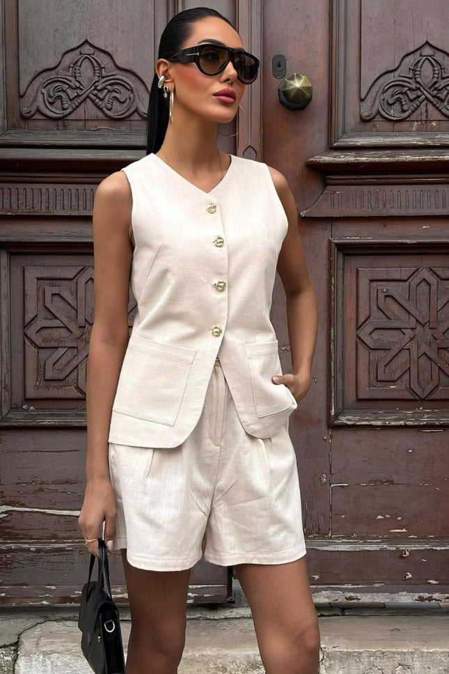 Set Short And Vest With Gold Button
