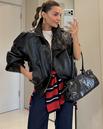 Carlota Oversize Zippered Faux-Leather Jacket