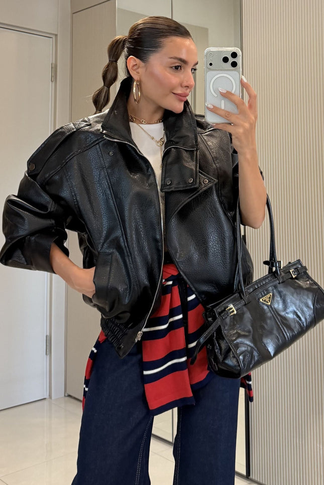 Carlota Oversize Zippered Faux-Leather Jacket