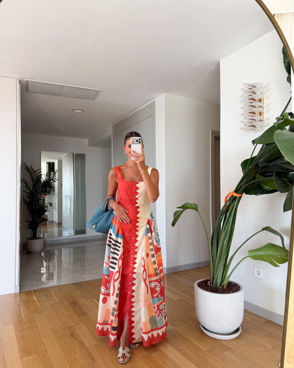 Multicolor Patterned Linen Dress